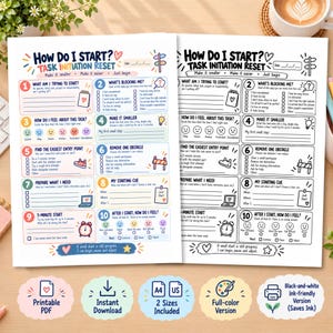 Task Initiation Worksheet, ADHD Executive Function Printable, Gentle Productivity, Procrastination Help for Adults & Teens, A4 US Letter PDF