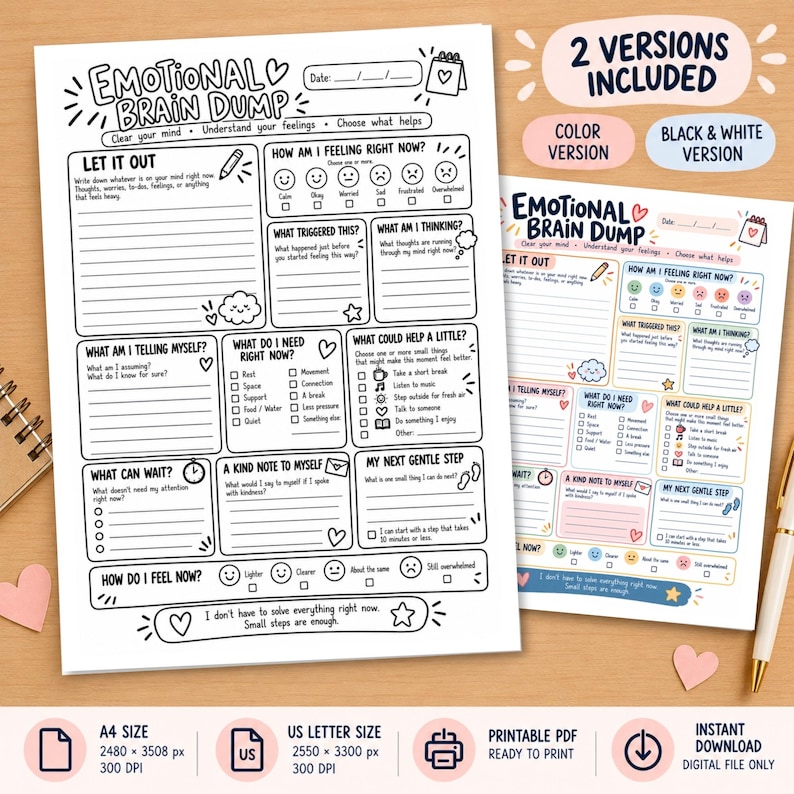 Weekly Reflection Self Journal.pdf Emotional Brain Dump Printable, Feelings Journal, Emotional Check In ...