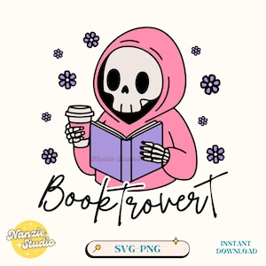 Booktrovert Svg Png, Reading Skeleton, Trendy Cute Funny Book Self Book Lover Bookish Skull Skeleton Svg Png Shirt, Sticker Sublimation File