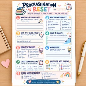 Procrastination Worksheet, ADHD Executive Function Printable, Task Initiation, Gentle Productivity, Overwhelm Help for Adults and Teens, PDF