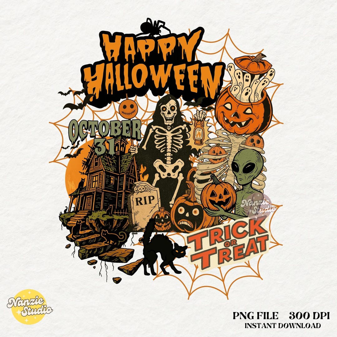Vintage Halloween Collage PNG: Retro Spooky Sublimation Design (digital ...