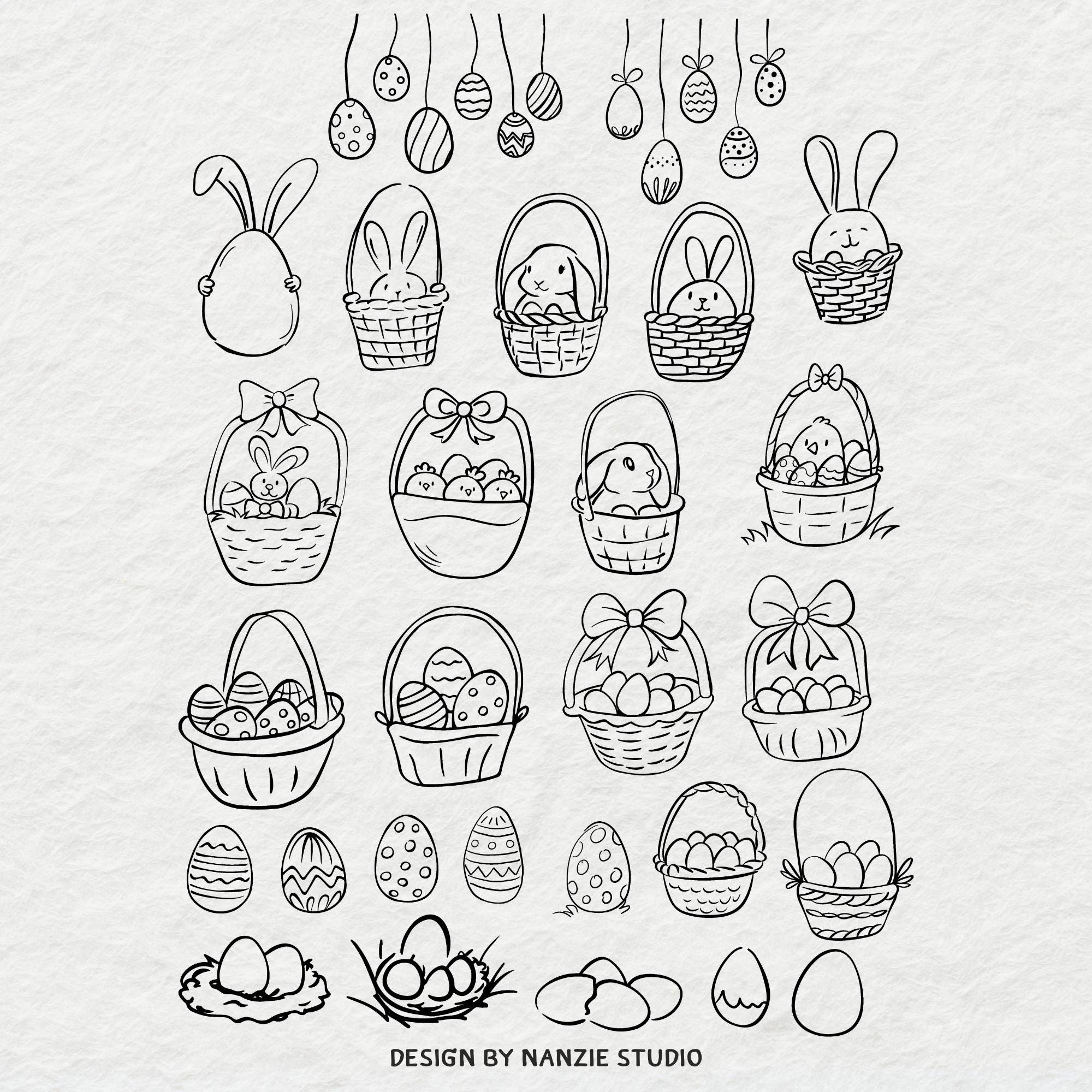Whimsical Easter SVG Bundle, Hand Drawn Spring Bunny Doodle Clipart for ...