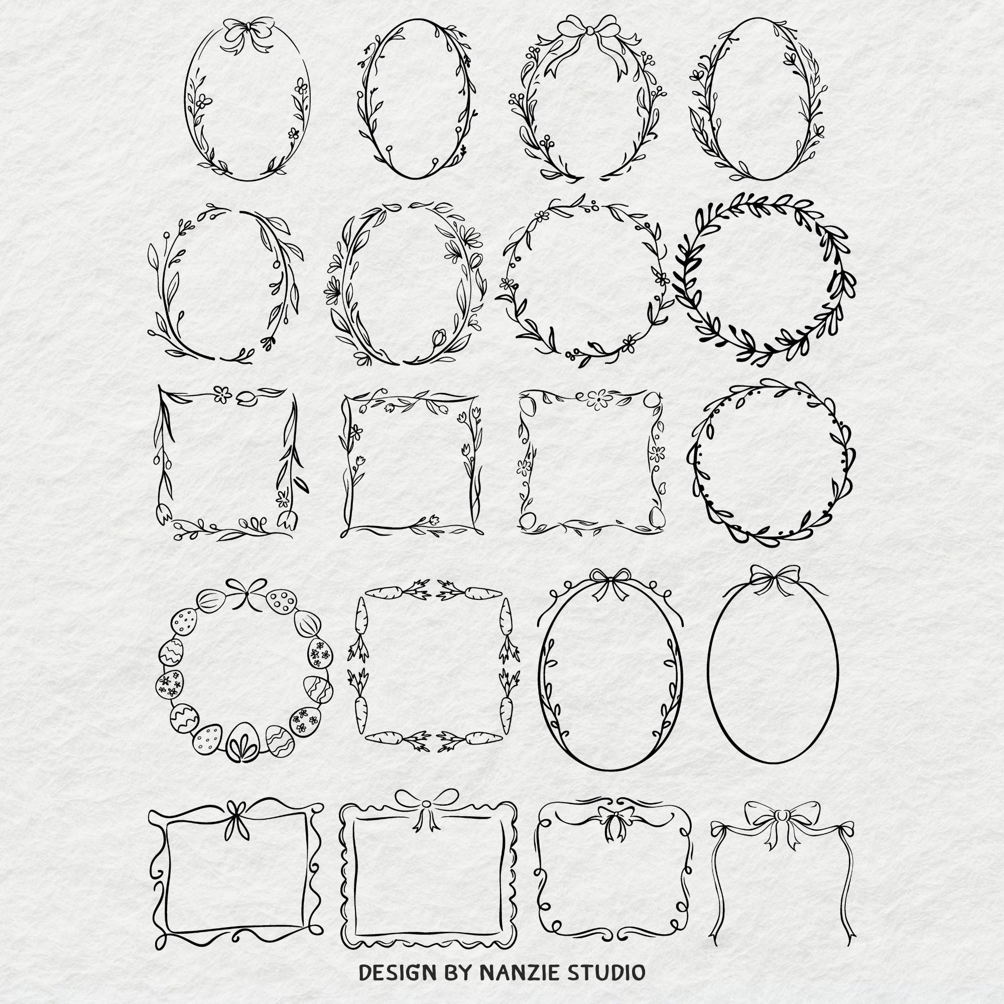 Whimsical Easter SVG Bundle, Hand Drawn Spring Bunny Doodle Clipart for ...