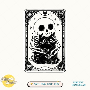 Funny Trendy Aesthetic Cute Skeleton Black Cat Mom Skull Tarot Card Svg Png, Front Back, Cat Lover Shirts Stickers Gifts, Sublimation Design