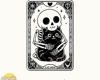 Funny Trendy Aesthetic Cute Skeleton Black Cat Mom Skull Tarot Card Svg Png, Front Back, Cat Lover Shirts Stickers Gifts, Sublimation Design
