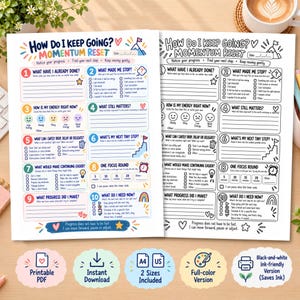 How Do I Keep Going? Momentum Reset Printable, Executive Function Worksheet, Motivation Exercises, Task Breakdown, Focus for Adults & Teens