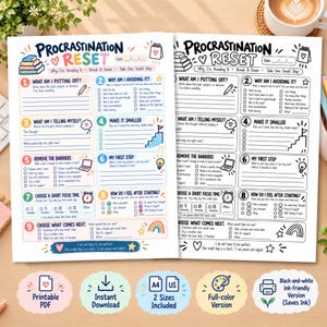 Procrastination Worksheet, ADHD Executive Function Printable, Task Initiation, Gentle Productivity, Overwhelm Help for Adults and Teens, PDF