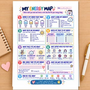 My Energy Map Printable, ADHD Energy Mapping Worksheet, Executive Function, Gentle Productivity, Energy Check In for Adults And Teens PDF