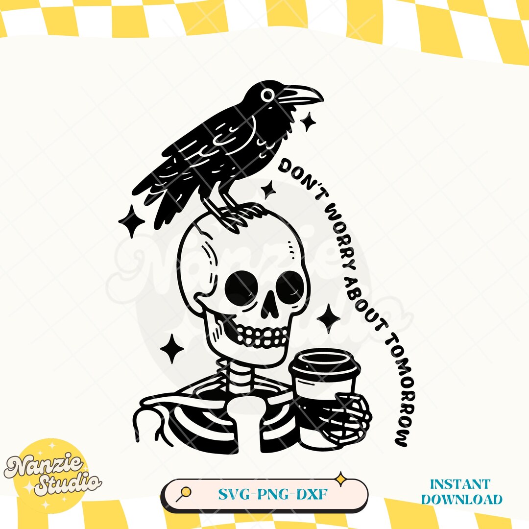 Anxiety Raven Skeleton SVG: Positive Affirmations, Trendy Design ...