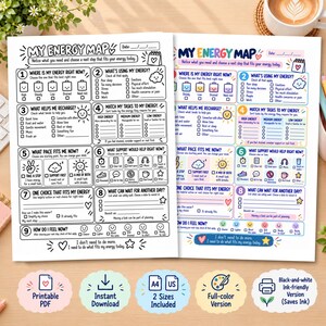 My Energy Map Printable, ADHD Energy Mapping Worksheet, Executive Function, Gentle Productivity, Energy Check In for Adults And Teens PDF