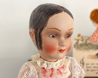 Antique Composition mignonette doll Izannah walker style doll 7” hand painted hair miniature dollhouse doll