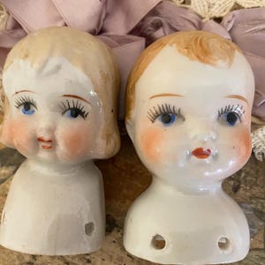 Vintage half dolls set of 2 boy girl  ceramic porcelain made in japan betty boop eyes sewing doll sewing notions