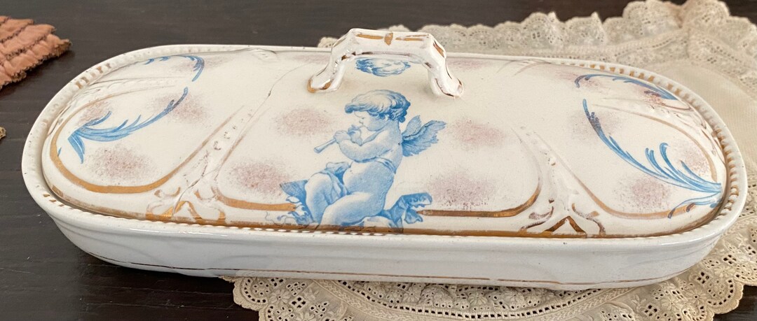 Vintage Staffordshire Razor Box Ceramic With Cherubs Porcelain Box ...