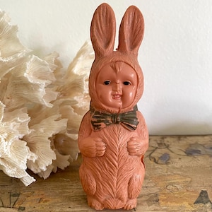 Vintage celluloid toy easter bunny outfit doll kitschy cute vintage toy Childrens toy anthropomorphic doll