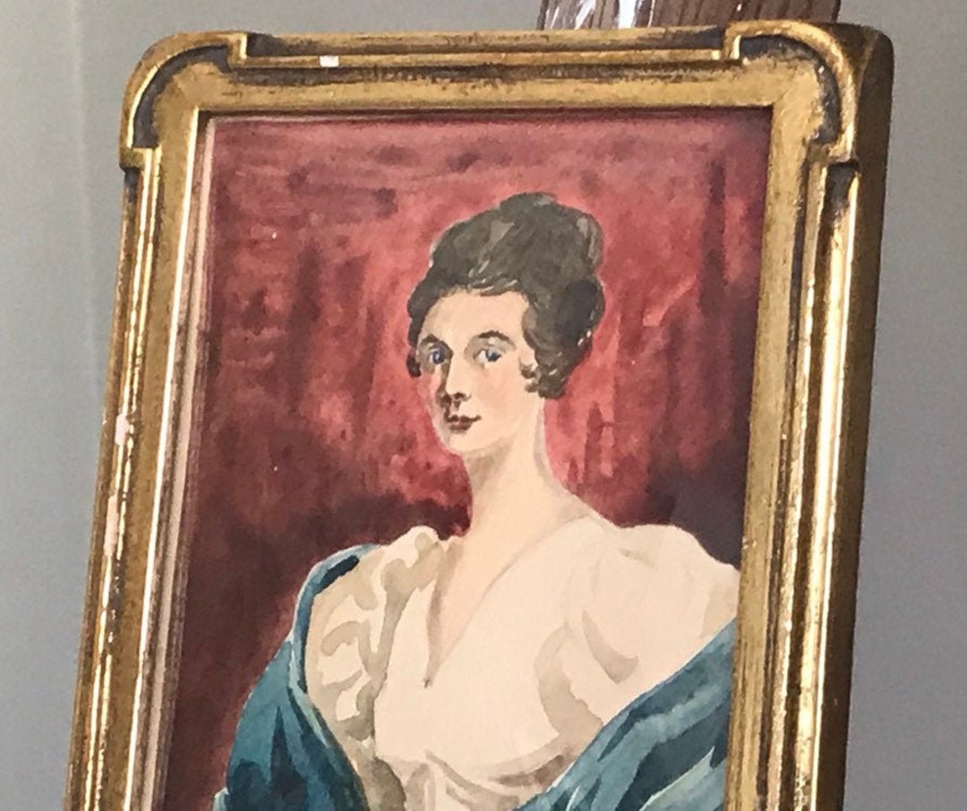 Vintage Original Watercolor Painting Portrait Painting Woman Lady ...