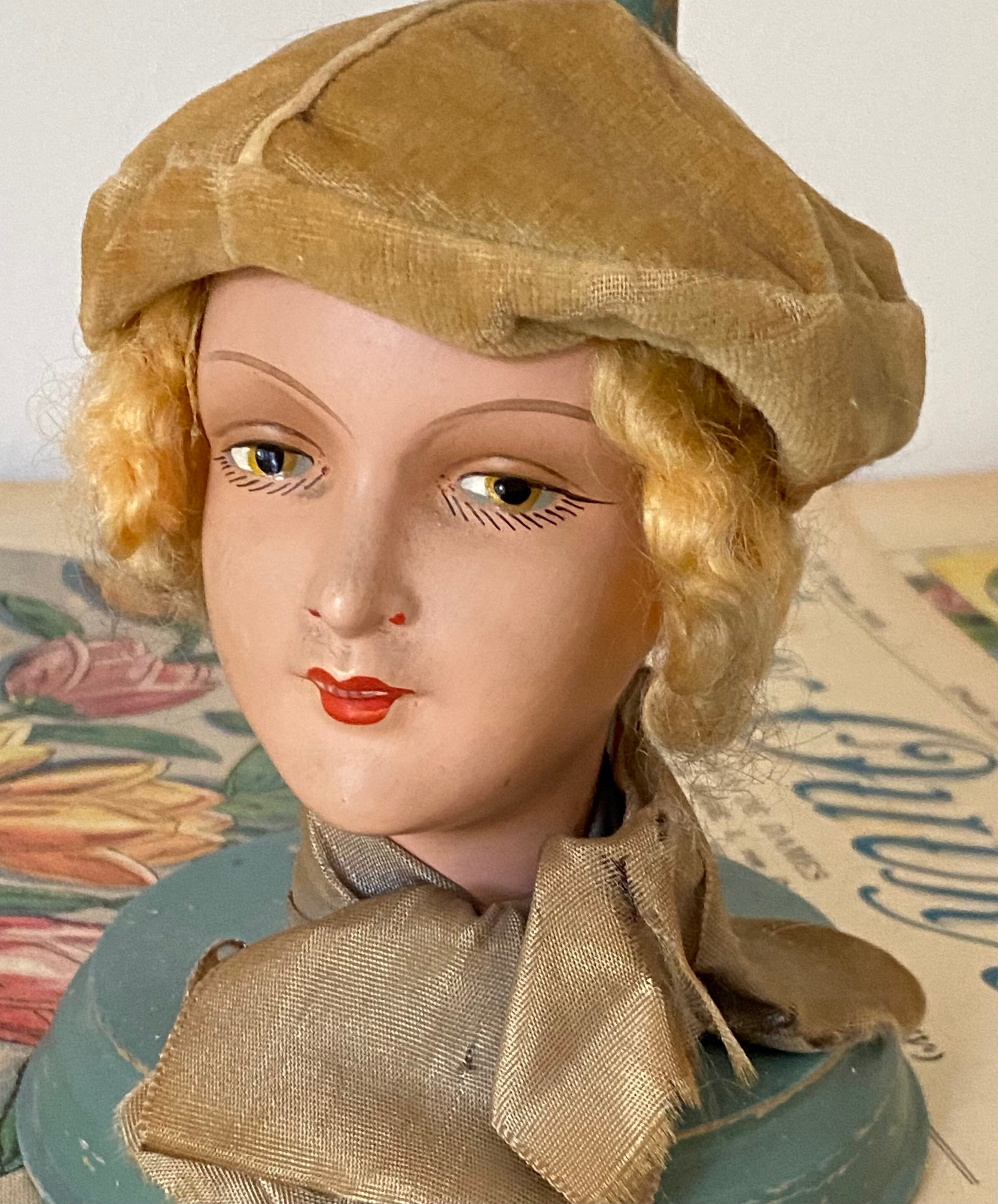 Vintage Hat Stand Doll Head Hat Display Art Deco Boudoir Doll Etsy