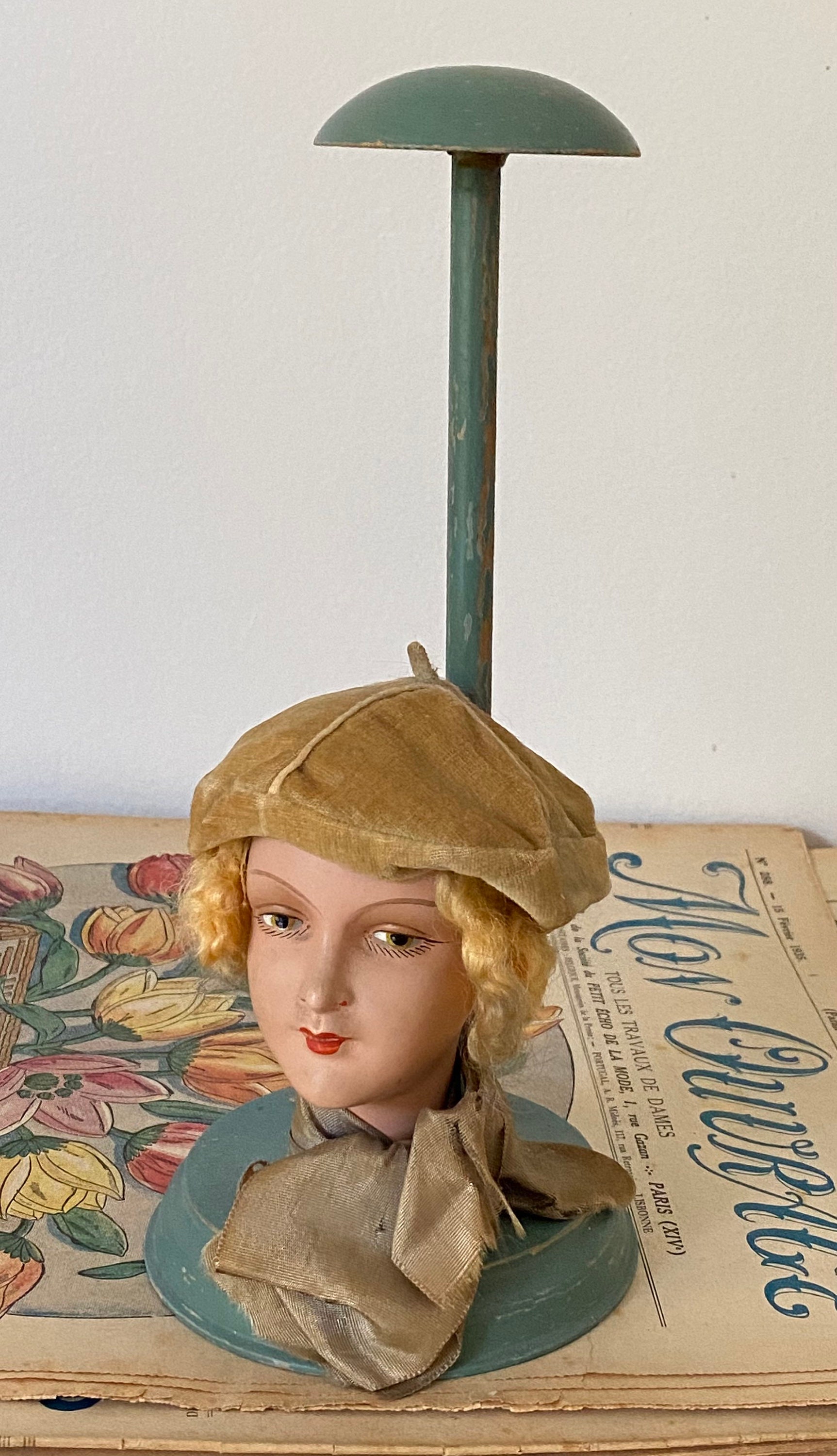 Vintage Hat Stand Doll Head Hat Display Art Deco Boudoir Doll Etsy Canada