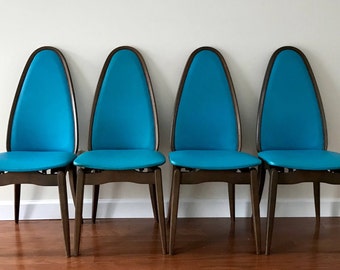 Vintage Mid century modern mcn folding chairs set of 4 LOCAL PICKUP ONLY faux leather furniture dining or occasional chairs