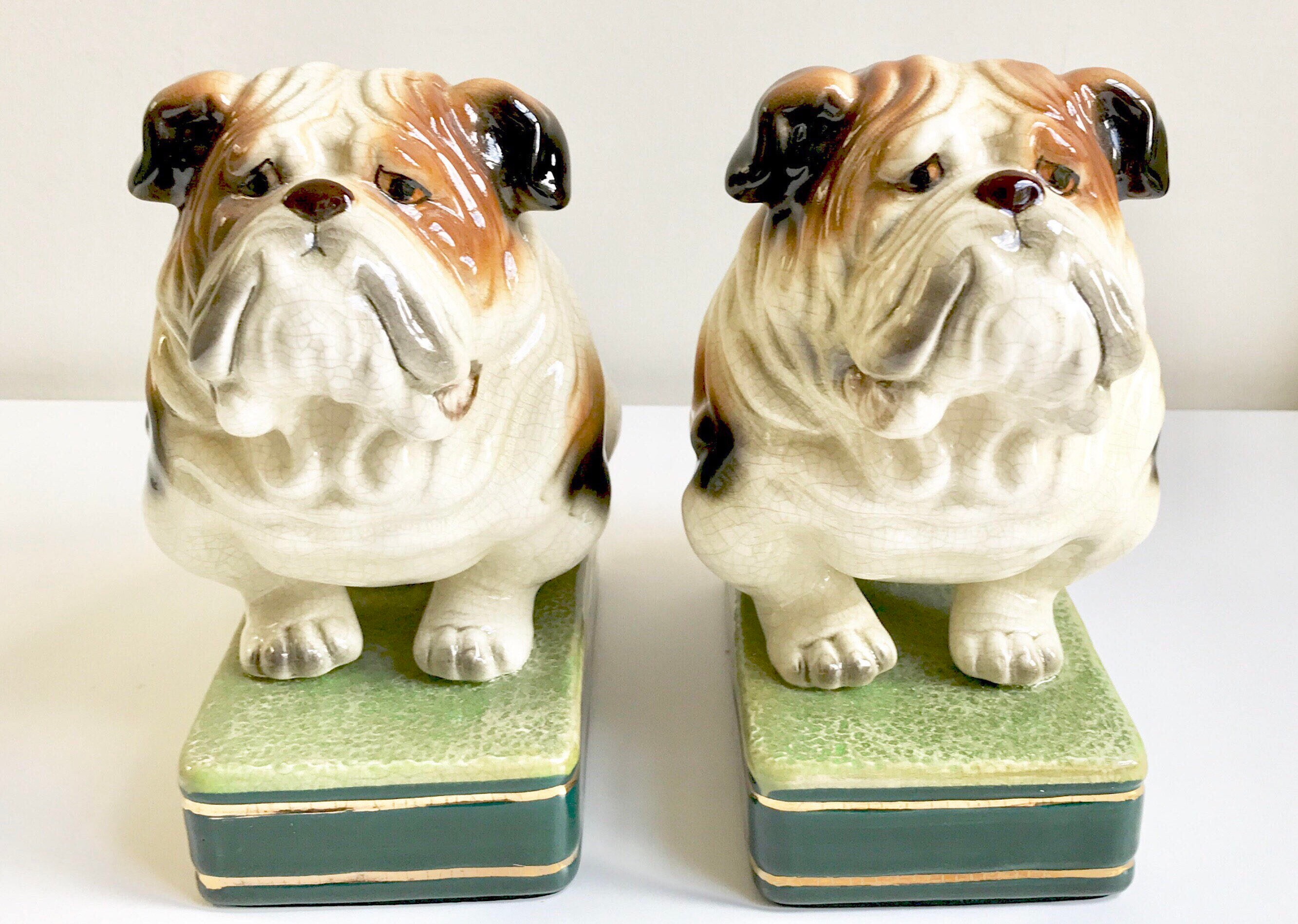工芸品 Vintage Takahashi bookends bulldog Vintage Takahashi Bookends Bulldog Pair Ceramic Porcelain
