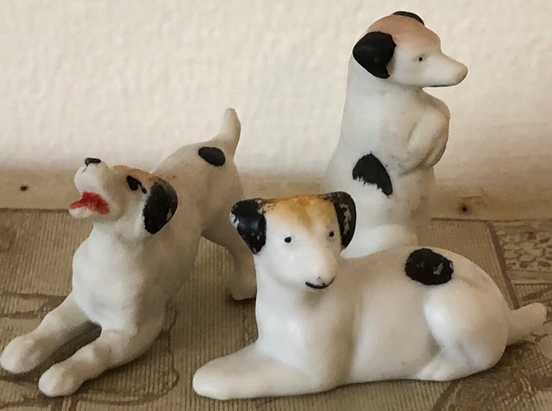 Vintage Bisque Figurines Set of 3 Dogs Miniature Figurines Collectible