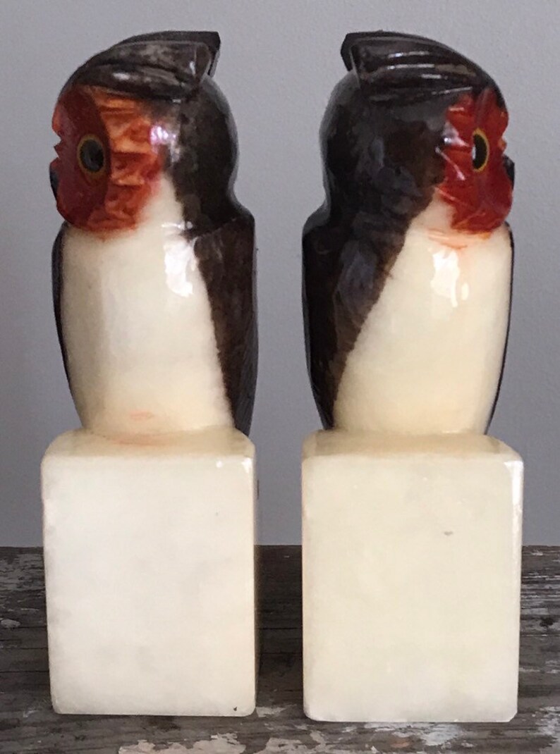 Vintage alabaster bookends marble Owl bookends yellow glass Etsy