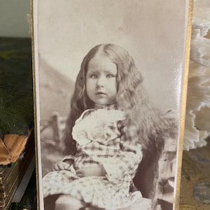 Vintage CDV Carte de Visite little girl long hair studio photo collectible photograph victorian