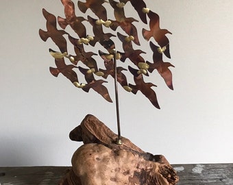Vintage Mid Century Modern Sculpture Mcm Metal Art Birds in