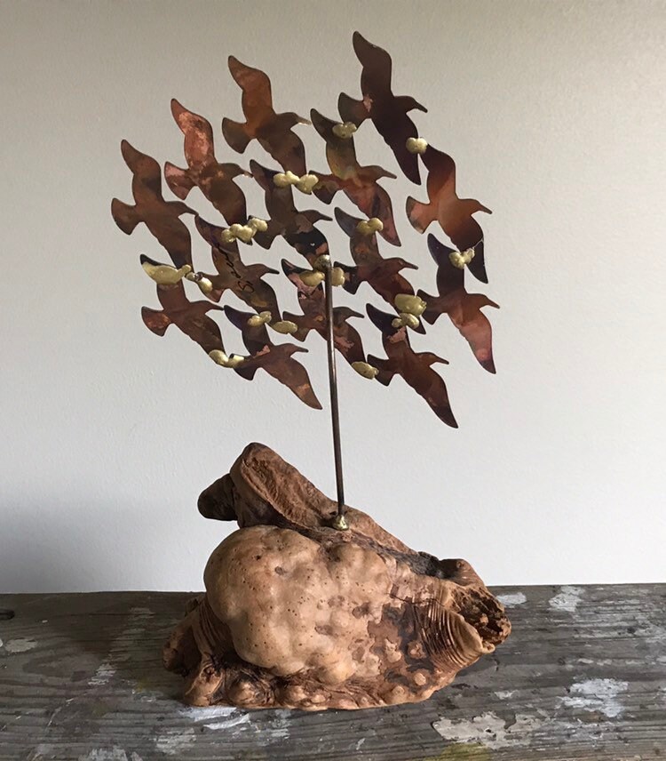 Vintage Mid Century Modern Sculpture Mcm Metal Art Birds in