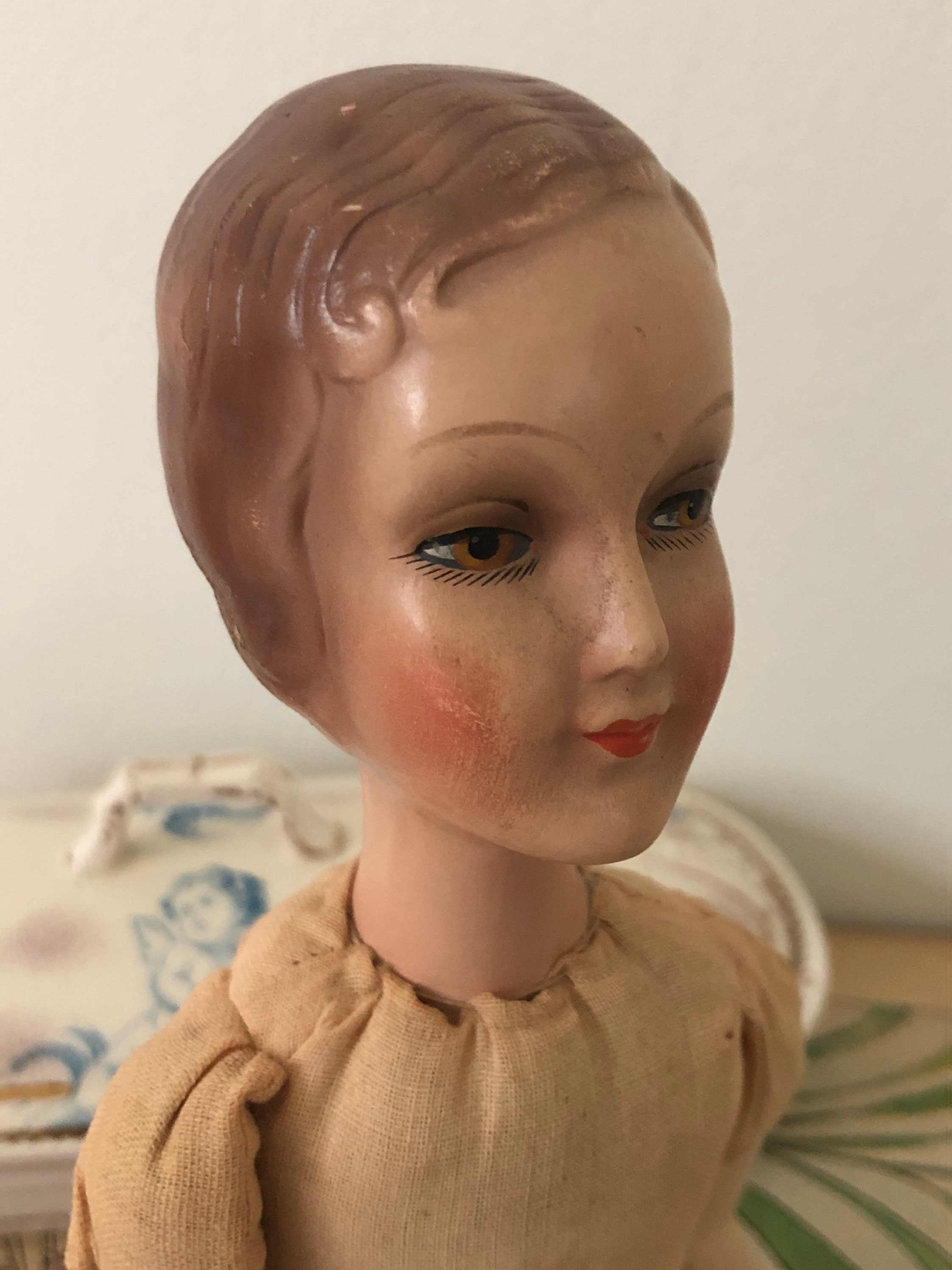 Vintage German boudoir doll molded hair collectible doll Etsy