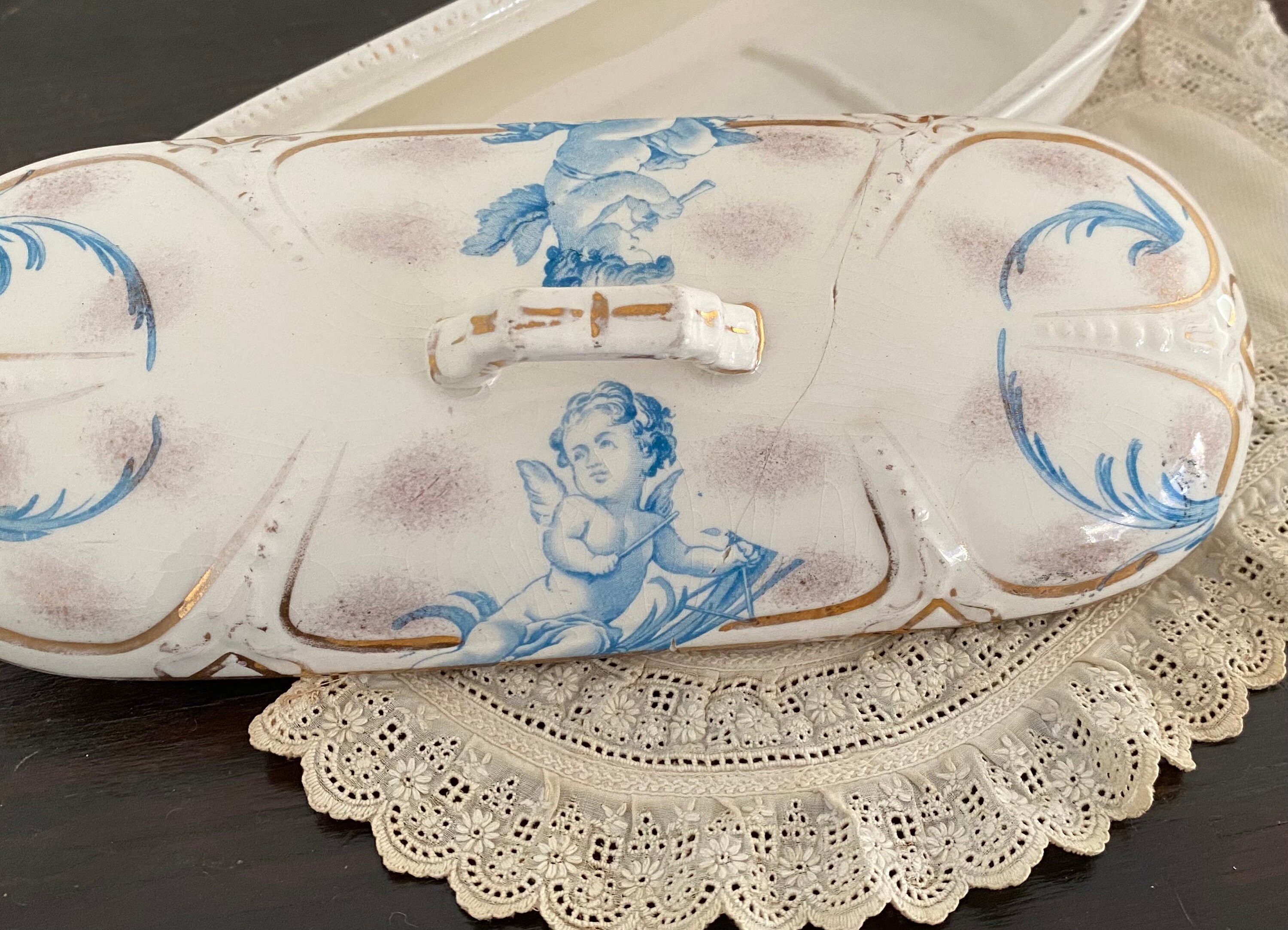 Vintage Staffordshire Razor Box Ceramic With Cherubs Porcelain Box ...