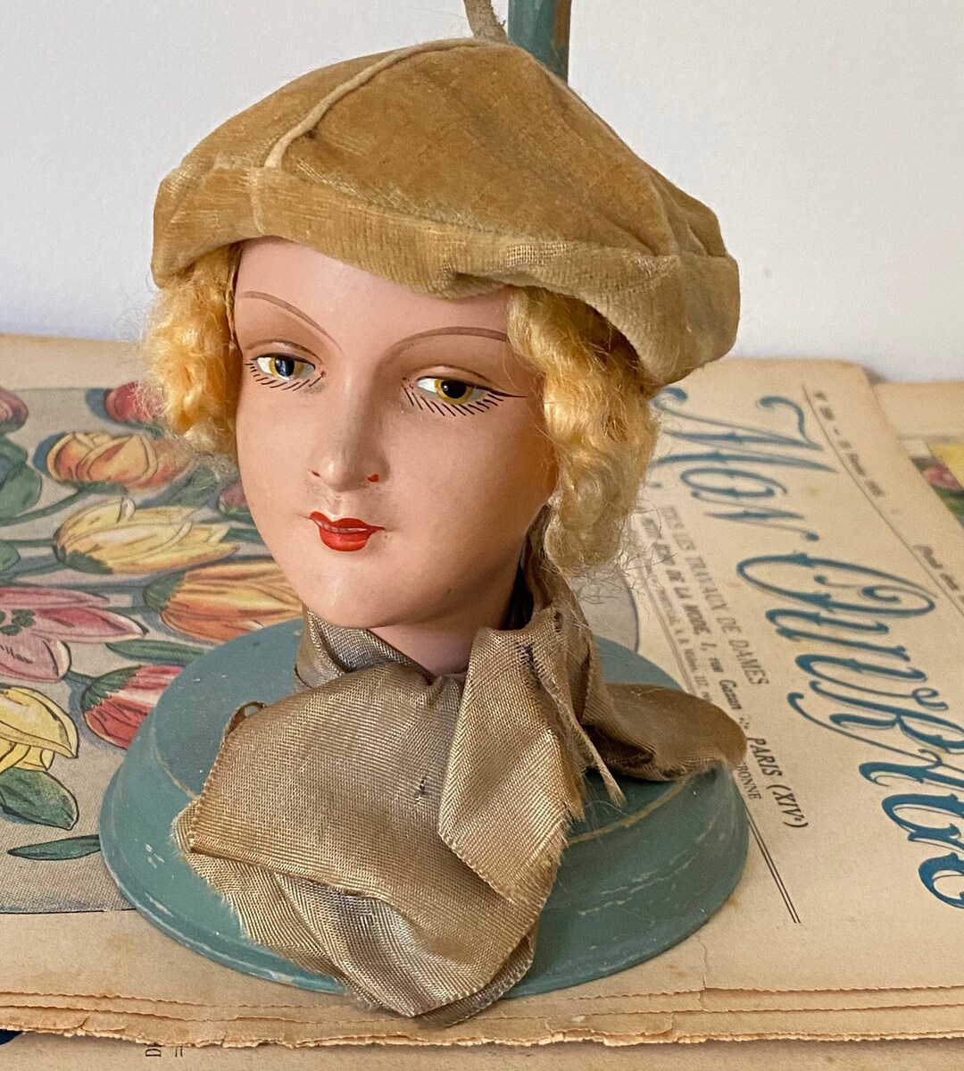 Vintage Hat Stand Doll Head Hat Display Art Deco Boudoir Doll Etsy