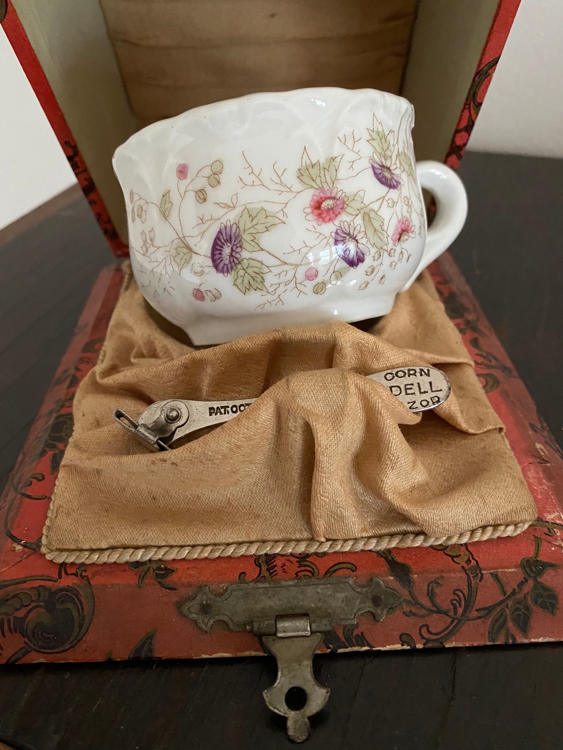 Vintage Victorian Box Shaving Mug and Razor Box Paper Box Fabric Inside ...