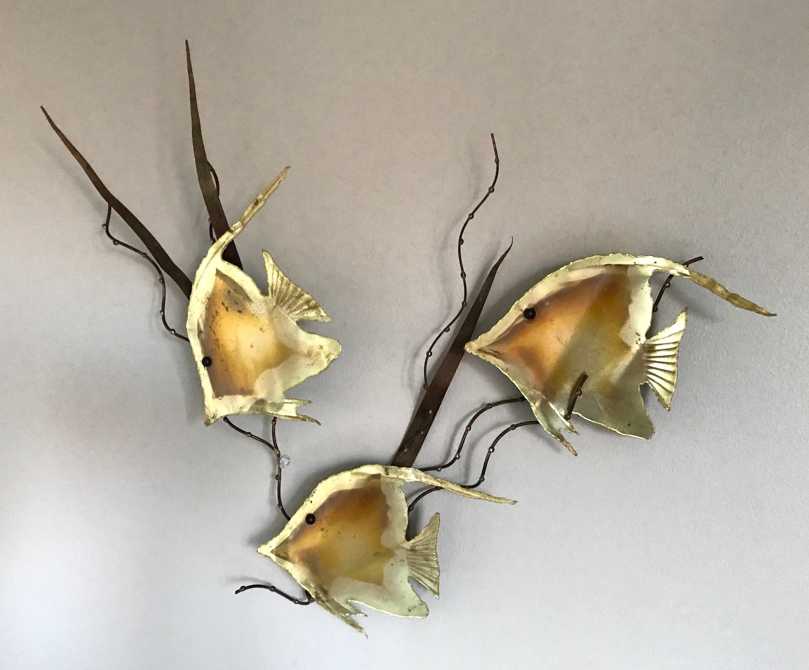 Vintage MCM metal wall art mid century fish wall hanging retro Etsy