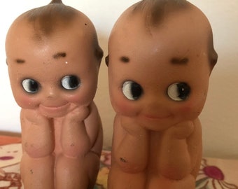 Vintage chalkware kewpie figurines Rose O'Neill Kewpie dolls set of 2 hand painted kitschy cute googly eye doll