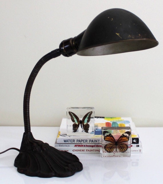 Vintage Gooseneck Desk Table Lamp Lion Claw Industrial Cast Image 0