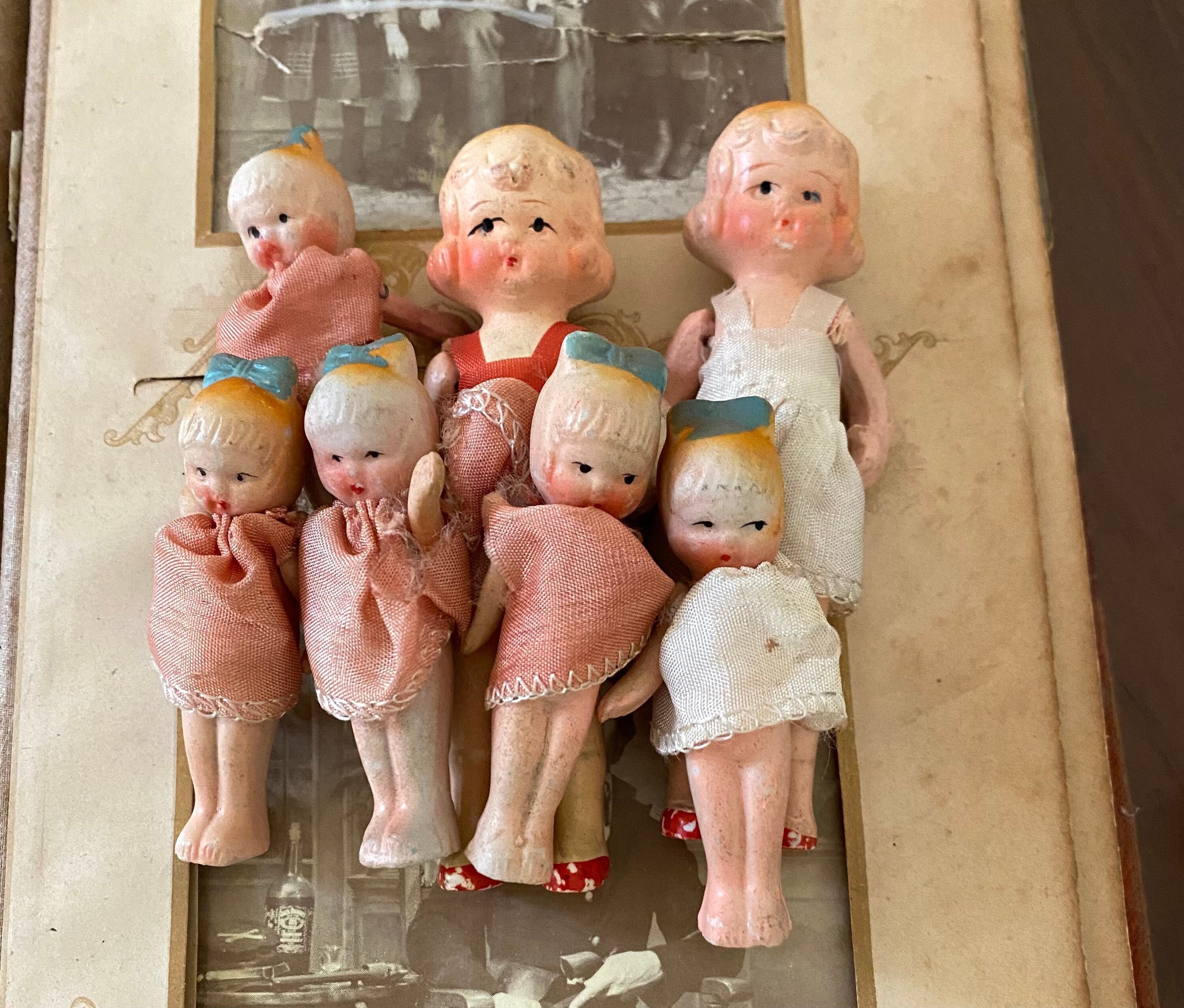 Tiny little 3 china and bisque dolls, Merry Christmas doll antique (item  #1335692)