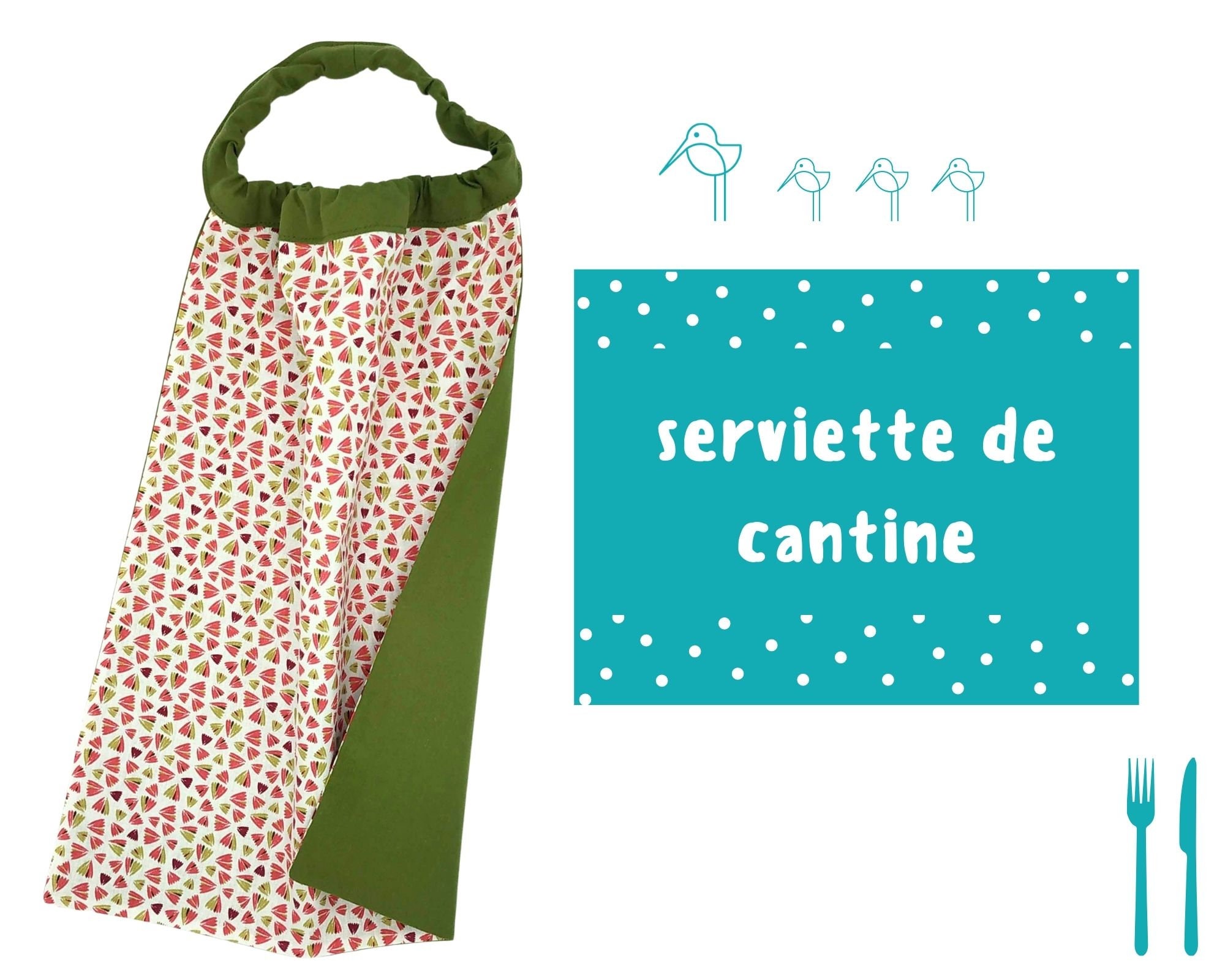 Serviette de Cantine Personnalisable en Coton Motif Zantème Corail