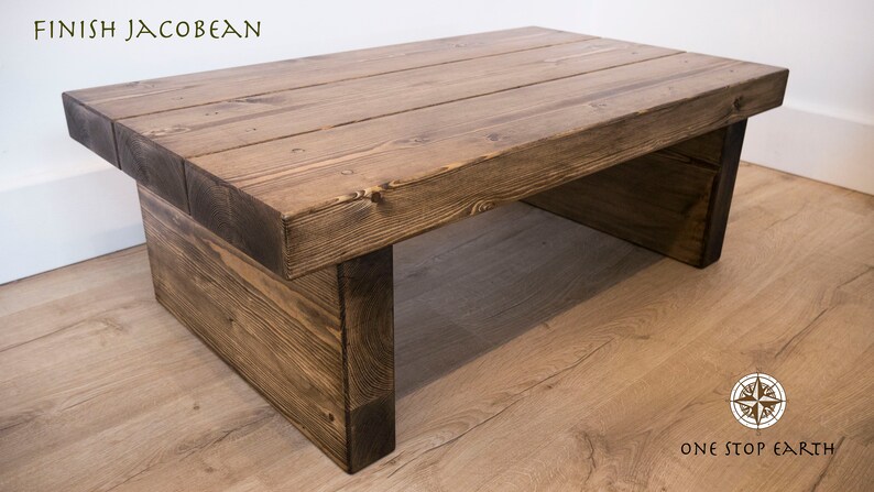 Chunky Rustic Solid Dark Oak Pine Wood Beam Plank Coffee Table Side
