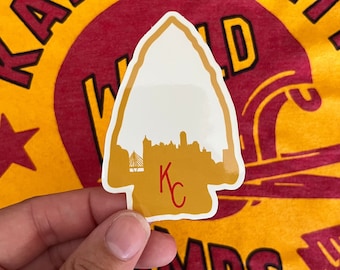 Kansas City skyline arrowhead vinyl sticker, Chiefs laptop sticker, KC skyline waterproof sticker
