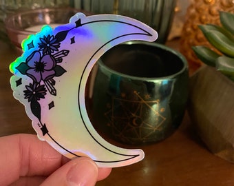 holographic moon vinyl sticker, moon laptop sticker, holographic laptop sticker