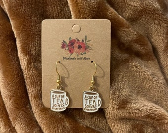 a cup of tea solves everything mug earrings