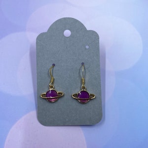 gold plated purple planet earrings