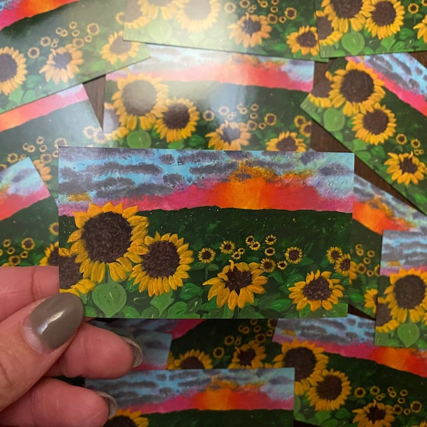 original sunflower field magnet print, sunflower magnet, sunset magnet