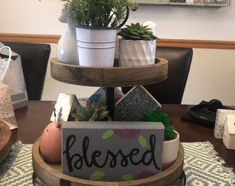 floral bendito shelf señora, mini signo bendito, cartel de bandeja estratificada