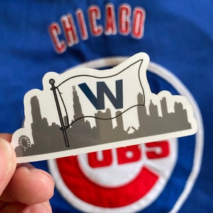 W flag Chicago skyline vinyl sticker, Cubs W flag sticker, W laptop sticker