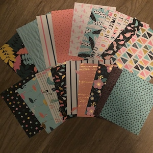 paquet de ferraille de stock de carte turquoise et rose, paquet de papier de ferraille