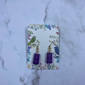 dark purple gummy bear earrings, candy earrings