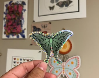 luna moth glitter vinyl sticker, laptop sticker, bottle sticker
