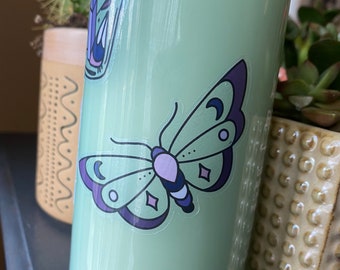 purple moth clear vinyl sticker, clear moth sticker, witchy stickers