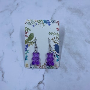 purple gummy bear earrings, candy earrings